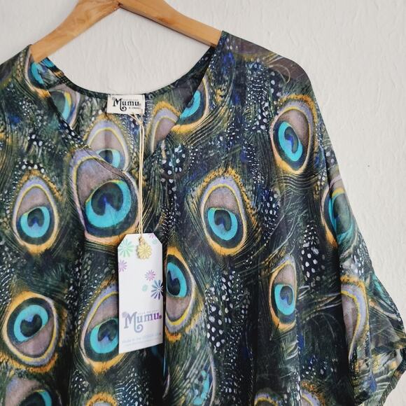 Show Me Your Mumu Peta Peacock Feather Print Tunic Top Sheer Swim Cover Up - Picture 5 of 9